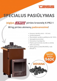 Krosnis pirties PR2-1 išgaubtu stiklu 15kw su akmenimis (80kg) 