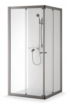 Dušo kabina Brasta Glass RASA 885-900x885-900x2000 skaidrus stiklas, juodos spalvos profilis 