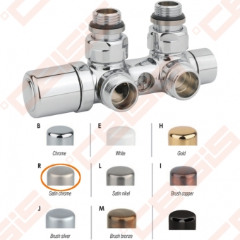 Termostatinis kampinis ventilis (spalva: matinis chromas) CARLO POLETTI V421; Išorė / Išorė; 1/2" x 3/4" EK 