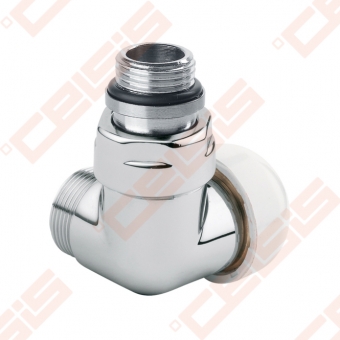 Termostatinis kairės pusės kampinis ventilis (spalva: blizgus chromas) CARLO POLETTI V751; Išorė / Išorė; 1/2" x (24 - 19)