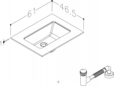 Stalviršis 60cm HPL juoda lava su praustuvu iš apačios 