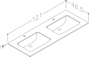 Stalviršis HPL 121cm juodas mėnulis su keraminiu praustuvu, dvigubu 