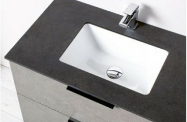 Stalviršis 61cm HPL su apačioje priklijuotu praustuvu, juodas mėnulis 