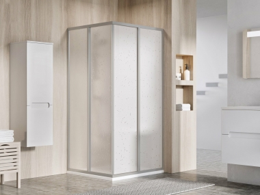 Dušo kabina SRV2+SRV2 90x90 cm, satino spalvos profiliu, plastiko pearl užpildu 